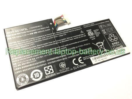 Replacement Laptop Battery for  4960mAh Long life ACER AC13F3L, AC13F8L, Iconia Tab A1-A810 Tablet, Iconia W4-820,  