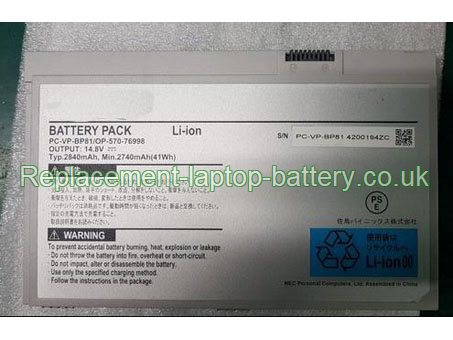 Replacement Laptop Battery for  41WH Long life NEC PC-VP-BP81, VJ15E/ZU-H, OP-570-76998, VK15E/ZU-H,  