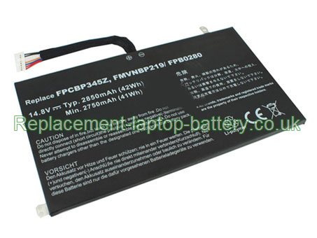 Replacement Laptop Battery for  2850mAh Long life FUJITSU FPCBP345Z, LifeBook UH572, FMVNBP219, FPB0280,  