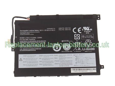 Replacement Laptop Battery for  33WH Long life LENOVO ASM 45N1732, FRU 45N1733, ThinkPad 10 Tablet,  