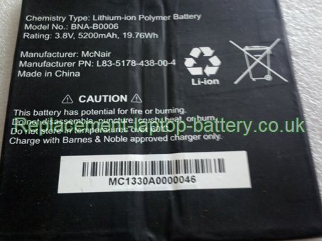 Replacement Laptop Battery for  5400mAh Long life MCNAIR BNA-B0006, L83-5178-438-00-4,  