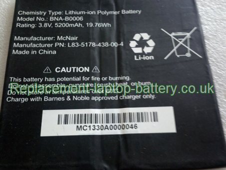 3.7V MCNAIR L83-5178-438-00-4 Battery 5400mAh